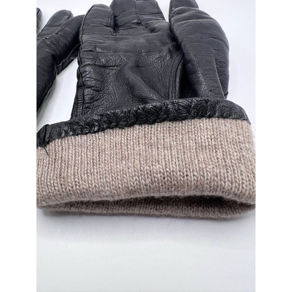 Black Vintage High Leather Gloves Cashmere Lined Size 8 - Picture 6 of 7